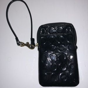 Coach black vinyl wristlet/camera bag